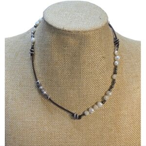 Silpada Pearl Brown Choker Brutalist Boho‎ Leather N1063 Necklace